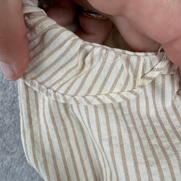 Aureum Striped Ruffle Top Size Small Cream Tan Elastic Smocked Peplum Tank - Picture 8 of 9